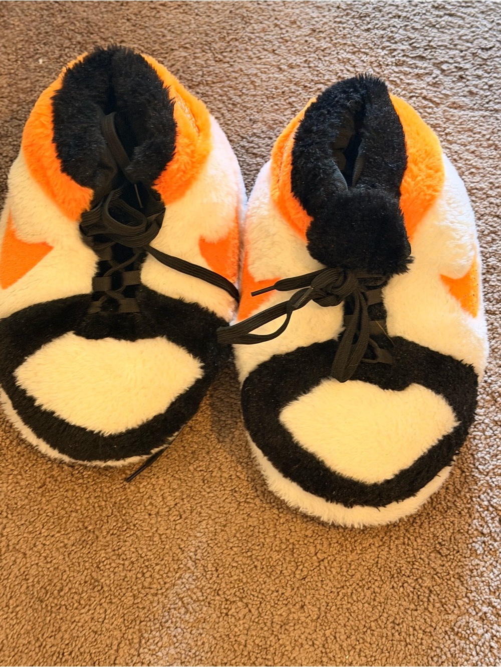 Plush Lace-Up Slippers - Orange, Black & White